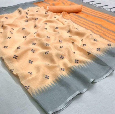 Awesome gray and peach Color Designer Silk Saree