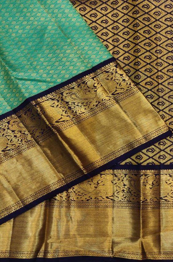 Awesome rama and golden Color Designer Silk Saree