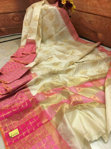 Awesome Cream Color Designer Silk Saree